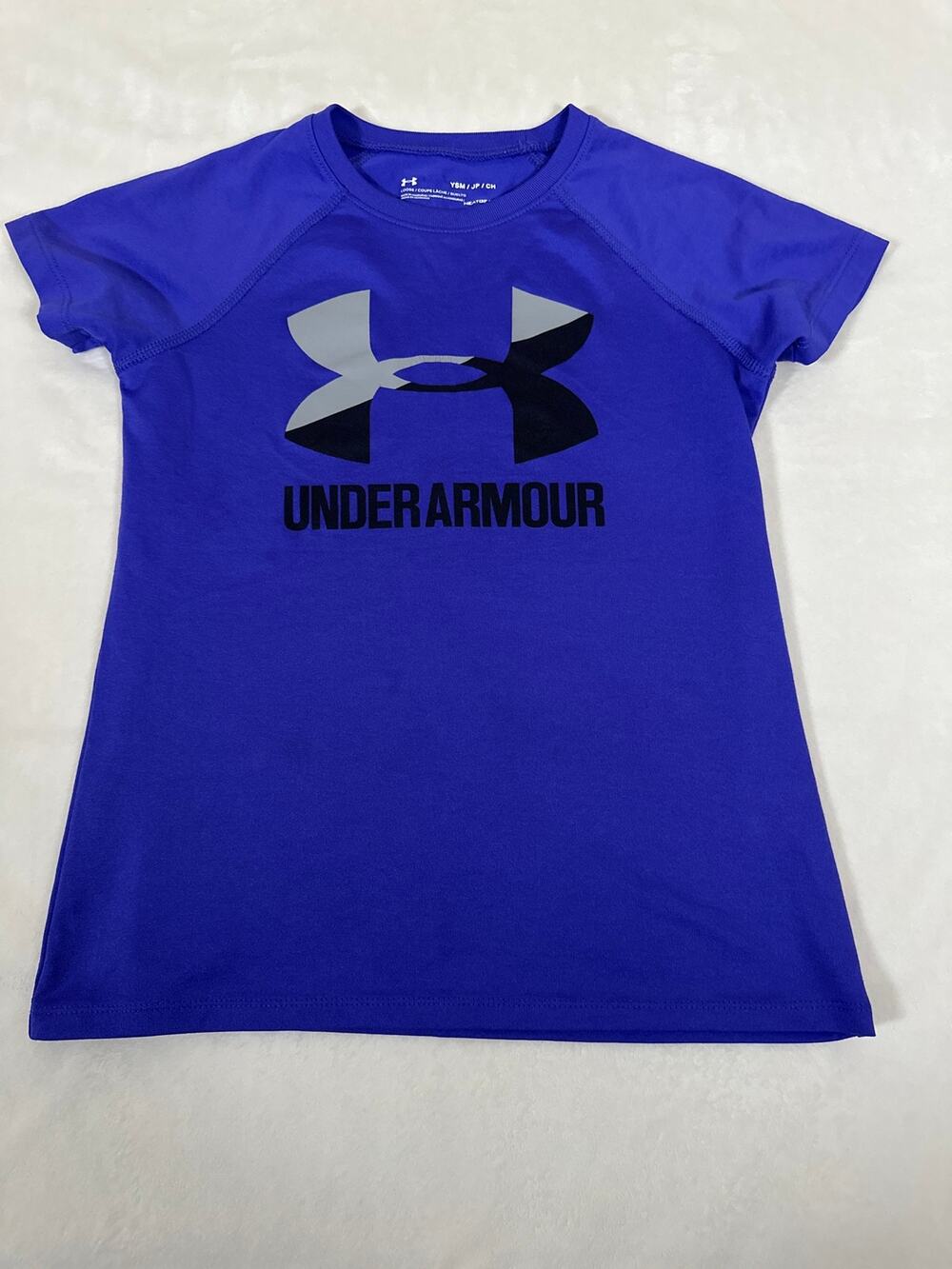Under Armour HeatGear Girls Athletic T-Shirt Purple YSM Youth Small Short Sleeve